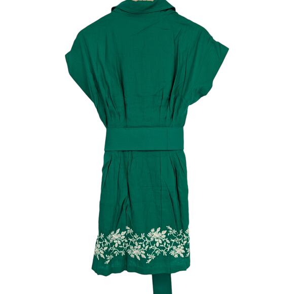 Tuckernuck Green Linen Blend Belted Shirt Dress Embroidered Hem NWT S - Picture 6 of 7